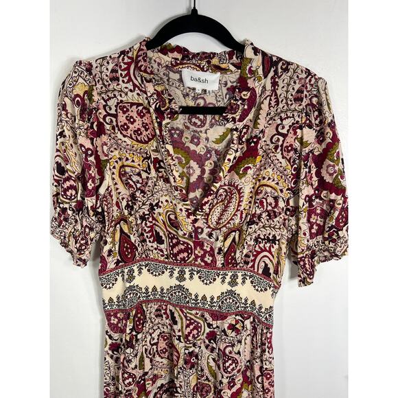 ba&sh Zael Paisley Floral Midi Lady Dress Ecru Boho Cottagecore Summer Spring - Picture 5 of 13